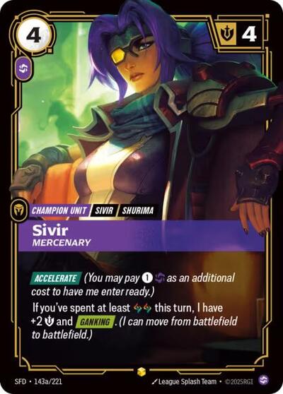 Sivir - Mercenary (Alternate Art) (SFD) #143a/221 Showcase (Foil Near Mint) Spiritforged Riftbound: League of Legends Trading Card Game: 2026