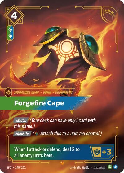 Forgefire Cape (SFD) #190/221 Epic (Foil Near Mint) Spiritforged Riftbound: League of Legends Trading Card Game: 2026