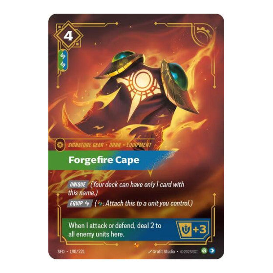 Forgefire Cape (SFD) #190/221 Epic (Foil Near Mint) Spiritforged Riftbound: League of Legends Trading Card Game: 2026
