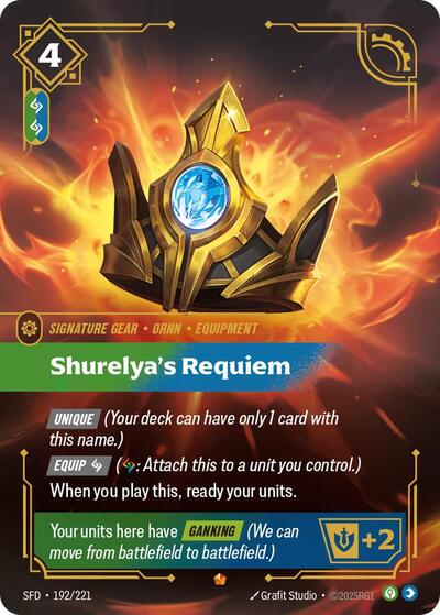 Shurelya's Requiem (SFD) #192/221 Epic (Foil Near Mint) Spiritforged Riftbound: League of Legends Trading Card Game: 2026