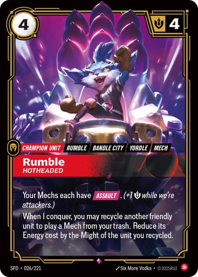 Rumble - Hotheaded (SFD) #026/221 Rare (Foil Near Mint) Spiritforged Riftbound: League of Legends Trading Card Game: 2026