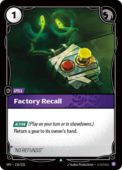 Factory Recall (SFD) #135/221 Uncommon (Near Mint) Spiritforged Riftbound: League of Legends Trading Card Game: 2026