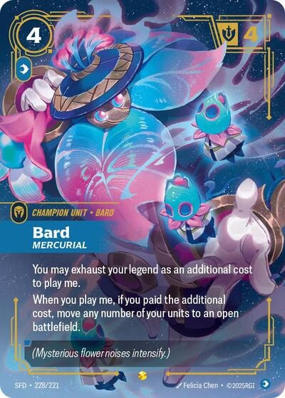 Bard - Mercurial (Overnumbered) (SFD) #228/221 Showcase (Foil Near Mint) Spiritforged Riftbound: League of Legends Trading Card Game: 2026