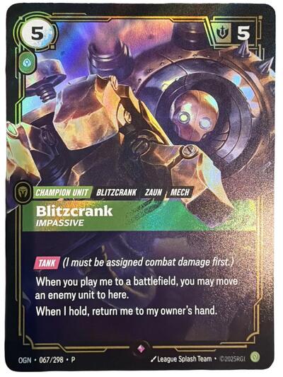 Blitzcrank Impassive (OPP) #067/298 Promo (Foil Near Mint) Riftbound Organized Play Promotional Cards Riftbound League of Legends Trading Card Game: 2025