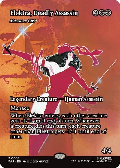 Elektra Deadly Assassin Massacre Girl Borderless (MAR) #67 Mythic Rare (Near Mint) Marvel Universe Eternal-Legal Magic: The Gathering: 2025