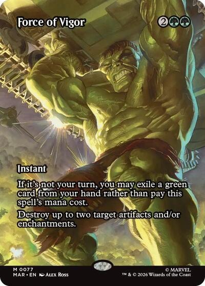 Force of Vigor Borderless (MAR) #77 Mythic Rare (Near Mint) Marvel Universe Eternal-Legal Magic: The Gathering: 2025