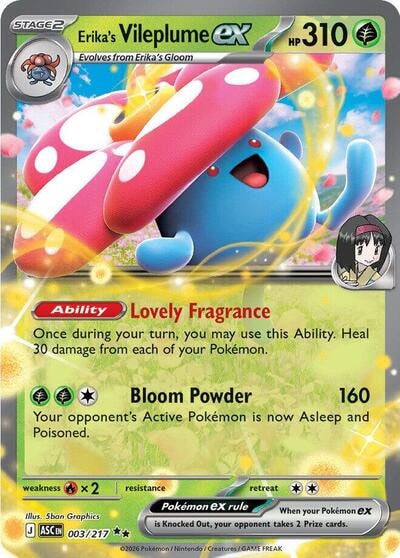 Erika's Vileplume ex (ASC) #003/217 Double Rare (Holofoil Near Mint) ME: Ascended Heroes Pokemon: 2026