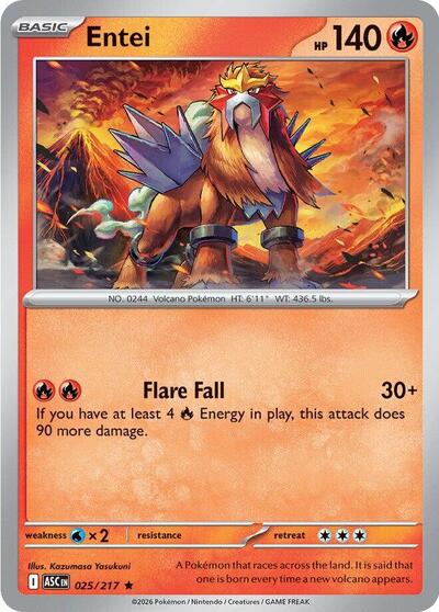 Entei (ASC) #025/217 Rare (Holofoil Near Mint) ME: Ascended Heroes Pokemon: 2026