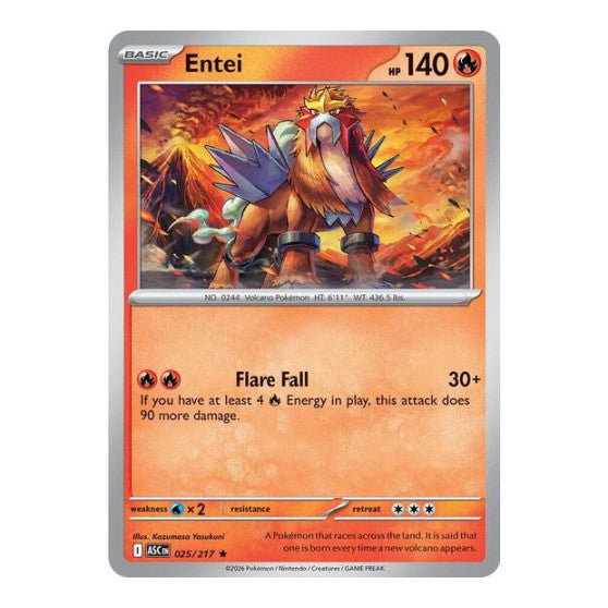 Entei (ASC) #025/217 Rare (Holofoil Near Mint) ME: Ascended Heroes Pokemon: 2026
