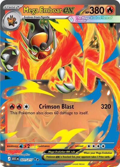 Mega Emboar ex 031 217 (ASC) #031/217 Double Rare (Holofoil Near Mint) ME: Ascended Heroes Pokemon: 2026