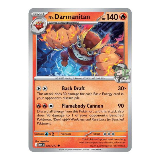 N's Darmanitan (ASC) #033/217 Uncommon (Lightly Played) ME: Ascended Heroes Pokemon: 2026
