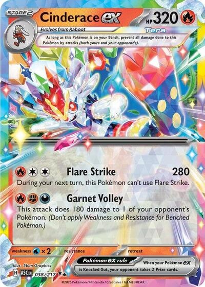 Cinderace ex (ASC) #038/217 Double Rare (Holofoil Near Mint) ME: Ascended Heroes Pokemon: 2026
