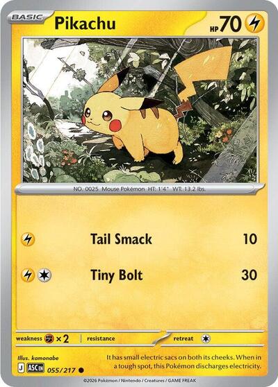 Pikachu (ASC) #055/217 Common (Near Mint) ME: Ascended Heroes Pokemon: 2026