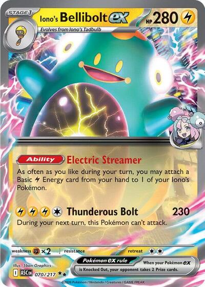 Ionos Bellibolt ex 070 217 (ASC) #070/217 Double Rare (Holofoil Near Mint) ME: Ascended Heroes Pokemon: 2026