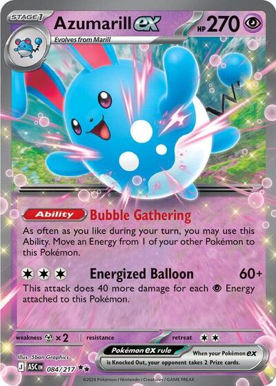 Azumarill ex (ASC) #084/217 Double Rare (Holofoil Near Mint) ME: Ascended Heroes Pokemon: 2026
