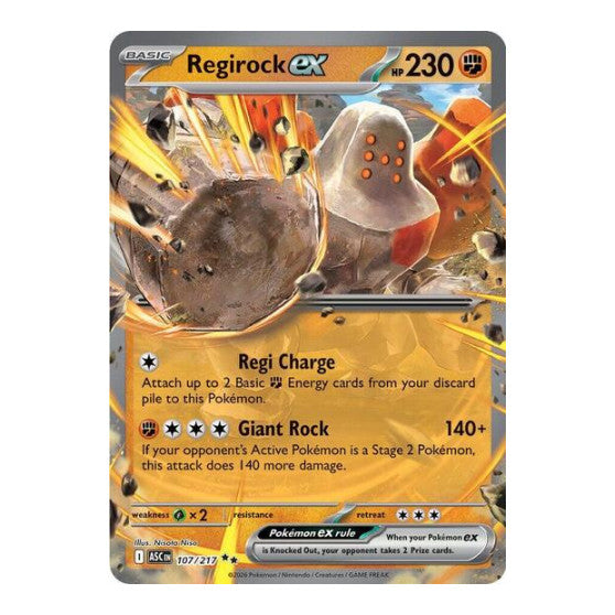 Regirock ex (ASC) #107/217 Double Rare (Holofoil Near Mint) ME: Ascended Heroes Pokemon: 2026