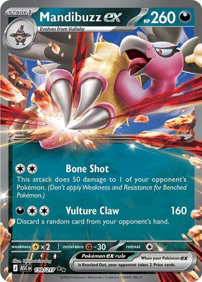 Mandibuzz ex (ASC) #139/217 Double Rare (Holofoil Near Mint) ME: Ascended Heroes Pokemon: 2026