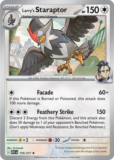 Larrys Staraptor 170 217 (ASC) #170/217 Rare (Holofoil Near Mint) ME: Ascended Heroes Pokemon: 2026