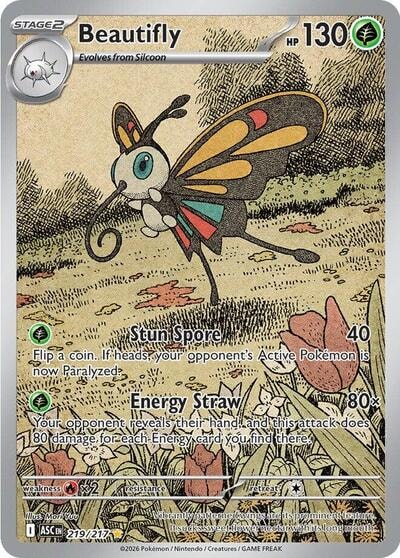 Beautifly - 219/217 (ASC) #219/217 Illustration Rare (Holofoil Near Mint) ME: Ascended Heroes Pokemon: 2026