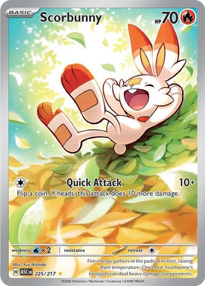 Scorbunny 225 217 (ASC) #225/217 Illustration Rare (Holofoil Near Mint) ME: Ascended Heroes Pokemon: 2026