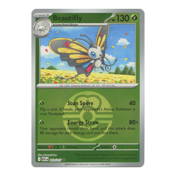 Beautifly - 013/217 (Love Ball) (ASC) #013/217 Uncommon (Reverse Holofoil Near Mint) ME: Ascended Heroes Pokemon: 2026