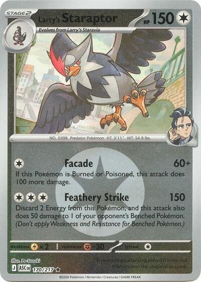 Larry's Staraptor - 170/217 (Energy Symbol Pattern) (ASC) #170/217 Rare (Reverse Holofoil Near Mint) ME: Ascended Heroes Pokemon: 2026