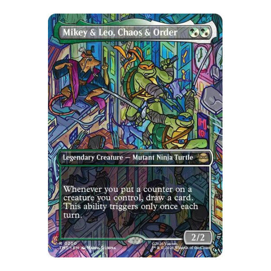 Mikey & Leo, Chaos & Order (Borderless) (TMT) #200 Rare (Foil Near Mint) Teenage Mutant Ninja Turtles Magic: The Gathering: 2026