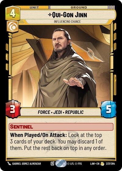 Qui-Gon Jinn - Influencing Chance (LAW) #237/264 Rare (Lightly Played) A Lawless Time Star Wars: Unlimited: 2026