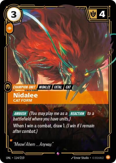 Nidalee - Cat Form (UNL) #114/219 Rare (Foil Near Mint) Unleashed Riftbound: League of Legends Trading Card Game: 2026