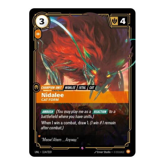 Nidalee, Cat Form (UNL) #114/219 Rare (Foil Near Mint) Unleashed Riftbound: League of Legends Trading Card Game: 2026