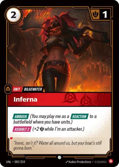 2026 Riftbound League of Legends Trading Card Game: Unleashed (UNL) - Inferna (#002/219, Common) (Foil, Near Mint)