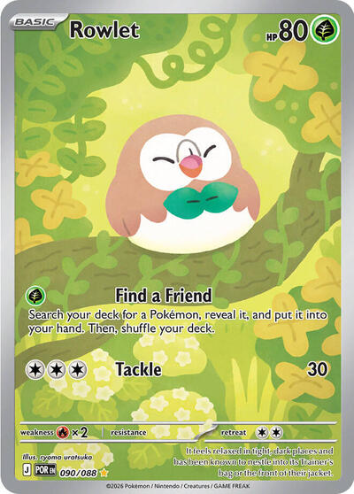 Rowlet 090 088 (POR) #090/088 Illustration Rare (Holofoil Near Mint) ME03: Perfect Order Pokemon: 2026