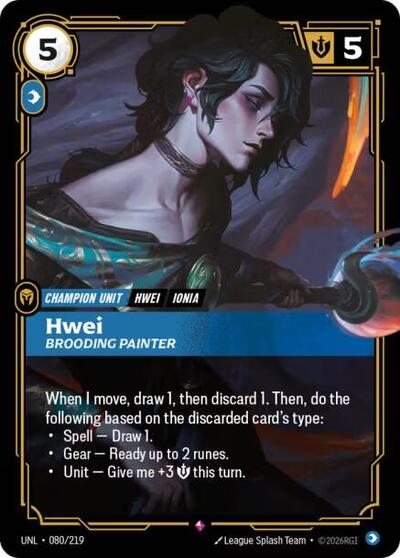 Hwei - Brooding Painter (UNL) #080/219 Rare (Foil Near Mint) Unleashed Riftbound: League of Legends Trading Card Game: 2026