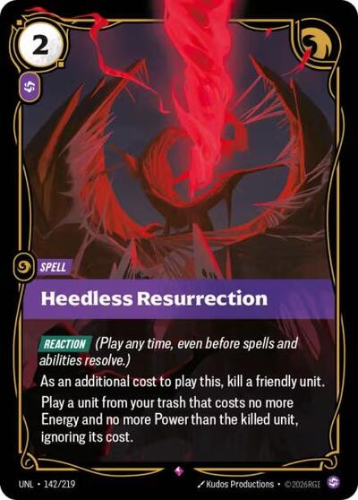 Heedless Resurrection (UNL) #142/219 Rare (Foil Near Mint) Unleashed Riftbound: League of Legends Trading Card Game: 2026