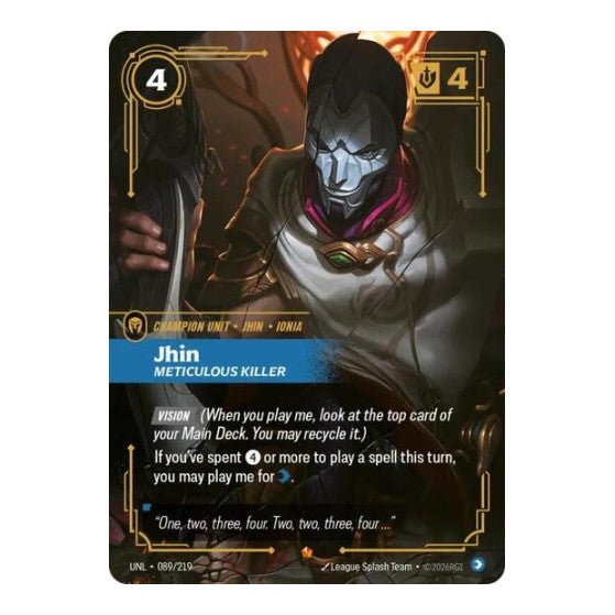 Jhin, Meticulous Killer (UNL) #089/219 Epic (Foil Near Mint) Unleashed Riftbound: League of Legends Trading Card Game: 2026