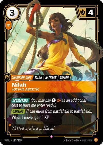 Nilah - Joyful Ascetic (UNL) #115/219 Rare (Foil Near Mint) Unleashed Riftbound: League of Legends Trading Card Game: 2026