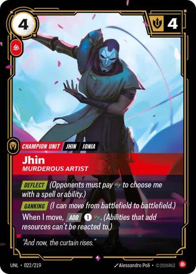 2026 Riftbound League of Legends Trading Card Game: Unleashed (UNL) - Jhin Murderous Artist (#022/219, Rare) (Foil, Near Mint)