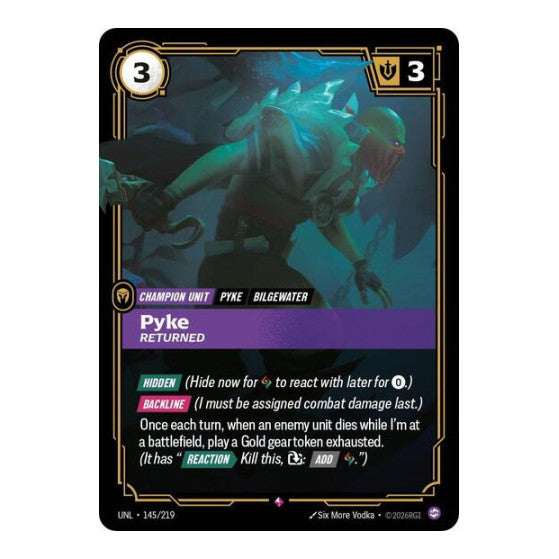 Pyke, Returned (UNL) #145/219 Rare (Foil Near Mint) Unleashed Riftbound: League of Legends Trading Card Game: 2026