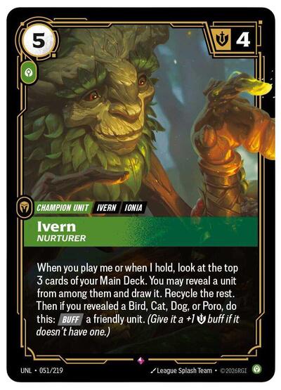 Ivern - Nurturer (UNL) #051/219 Rare (Foil Near Mint) Unleashed Riftbound: League of Legends Trading Card Game: 2026