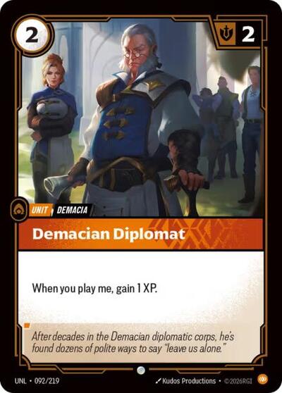 Demacian Diplomat (UNL) #092/219 Common Unleashed Riftbound: League of Legends Trading Card Game: 2026