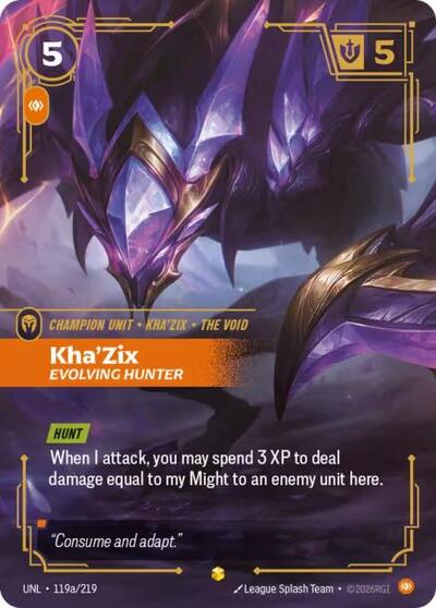 KhaZix Evolving Hunter Alternate Art (UNL) #119a/219 Showcase (Foil Near Mint) Unleashed Riftbound: League of Legends Trading Card Game: 2026