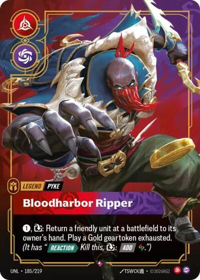 2026 Riftbound League of Legends Trading Card Game: Unleashed (UNL) - Pyke Bloodharbor Ripper (#185/219, Rare) (Foil, Near Mint)