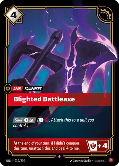 Blighted Battleaxe (UNL) #019/219 Rare (Foil Near Mint) Unleashed Riftbound: League of Legends Trading Card Game: 2026