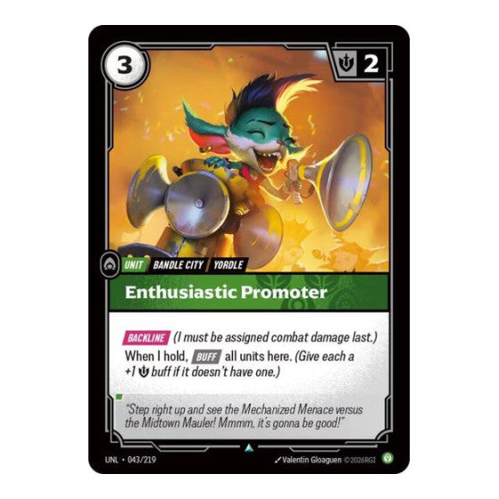 Enthusiastic Promoter (UNL) #043/219 Uncommon Unleashed Riftbound: League of Legends Trading Card Game: 2026