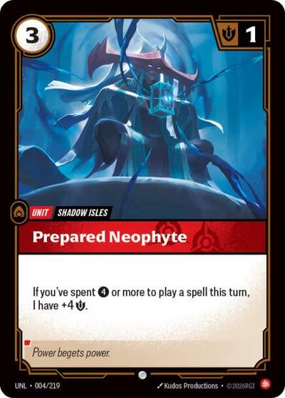 Prepared Neophyte (UNL) #004/219 Common (Foil Near Mint) Unleashed Riftbound: League of Legends Trading Card Game: 2026