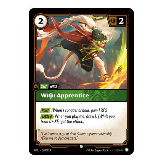 Wuju Apprentice (UNL) #040/219 Common Unleashed Riftbound: League of Legends Trading Card Game: 2026