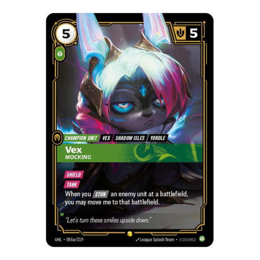 Vex, Mocking (Alternate Art) (UNL) #055a/219 Showcase (Foil Near Mint) Unleashed Riftbound: League of Legends Trading Card Game: 2026