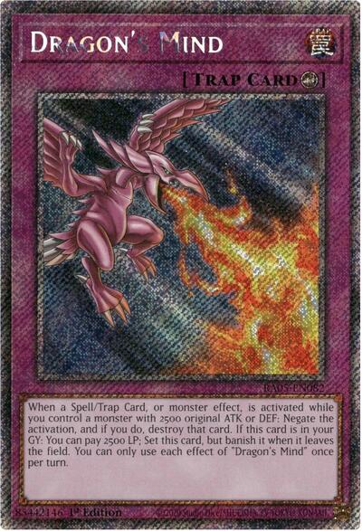 Dragon's Mind (Platinum Secret Rare) (RA05) #RA05-EN082 Platinum Secret Rare (1st Edition Near Mint) Rarity Collection 5 YuGiOh: 2026