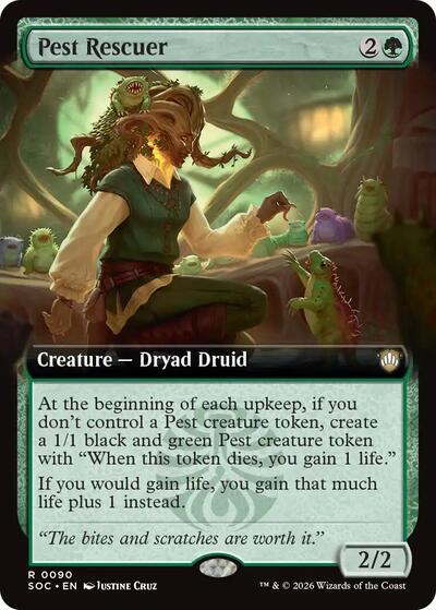 Pest Rescuer Extended Art (SOC) #90 Rare (Near Mint) Commander: Secrets of Strixhaven Magic: The Gathering: 2026