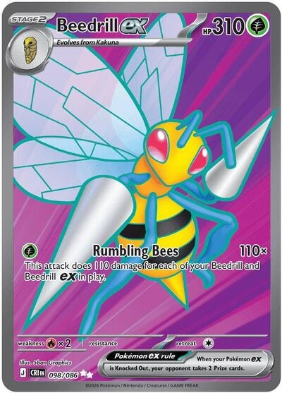 Beedrill ex - 098/086 (CRI) #098/086 Ultra Rare (Holofoil Near Mint) ME04: Chaos Rising Pokemon: 2026